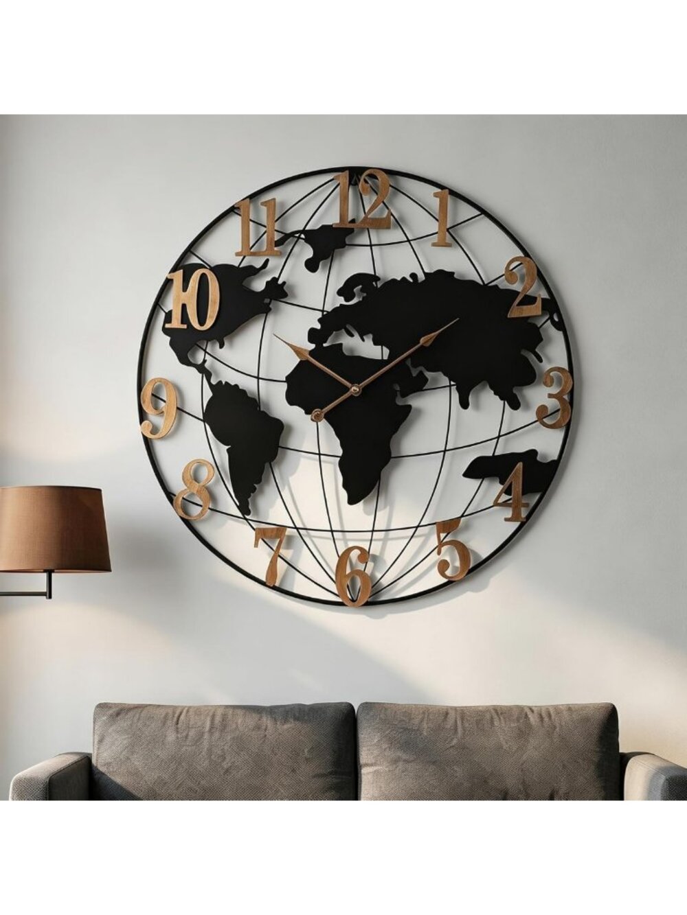 Vintage Black and Gold World Map Metal Wall Clock | Unique Home Decor Accent